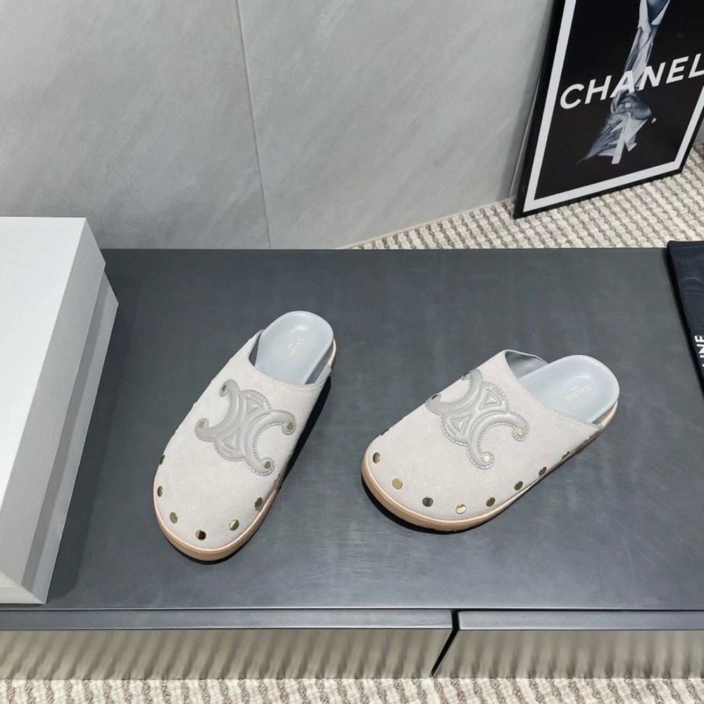 Celine Cream Mules with Gold Accents